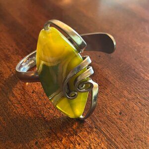 Cuff "fork" bracelet with stone